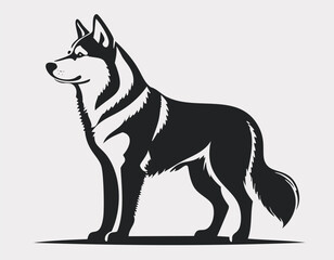 Alaskan silhouette. Isolated Alaskan Malamute sitting sketches hand drawn animal illustration.