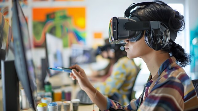 Teacher leading a virtual art class with creative activities