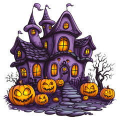 Halloween Spooky Haunted House isolated on a transparent background