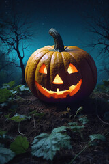 Halloween glowing pumpkin lantern photography