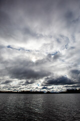 Cloudy, dark morning on a Wisconsin lake in August
