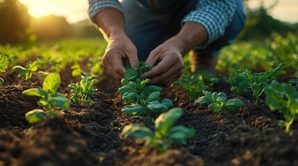Farmers Hands Planting Seedling in Close-Up for Regenerative Agriculture