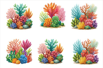 Fototapeta premium Sea Corals and Seaweed Plants clipart. Sea Corals and Seaweed Plants PNG. Sea Corals and Seaweed Plants Illustration.