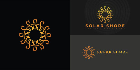 Modern spiral vector initial letter S or SS logo in orange color isolated on multiple background colors. The logo is suitable for solar and green energy company logo design inspiration templates.