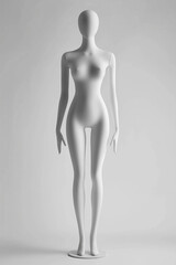 Fototapeta premium Super slim xs size female mannequin with thin body figure on light studio background. Fashion figure template. Dummy, modern fashion and style. Naked woman mannequin, fashion show