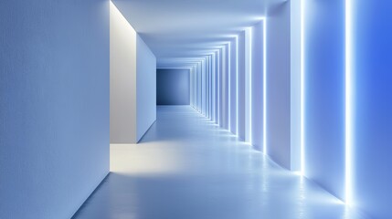 Fototapeta premium Using Linear Lighting Fixtures in Minimalist Hallways, Examine the role of linear lighting fixtures, such as elongated LED lights.