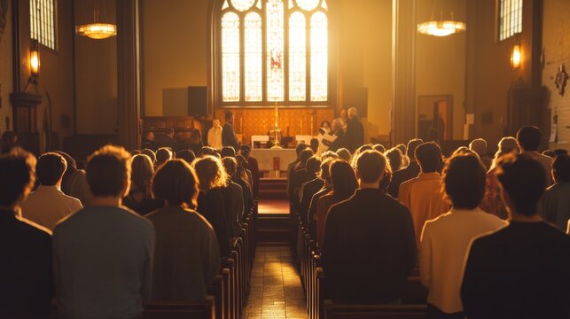 A community gathering in a place of worship, sharing their faith and experiences.