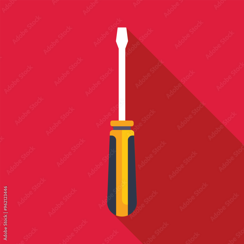 Canvas Prints yellow and black screwdriver casting long shadow on red background, simple vector illustration