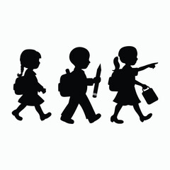 Vector silhouette of school kids back to school illustration template