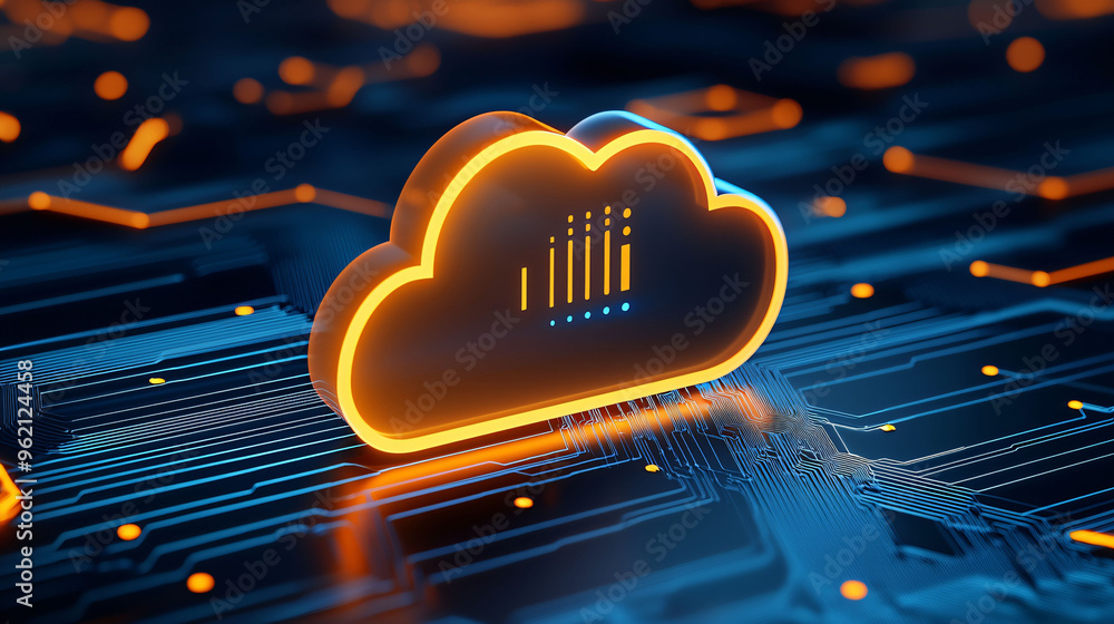 Poster cloud computing symbol with digital encryption elements