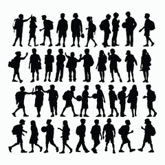 Vector silhouette of school kids back to school illustration template