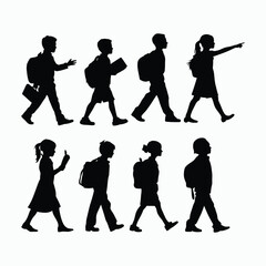 Vector silhouette of school kids back to school illustration template
