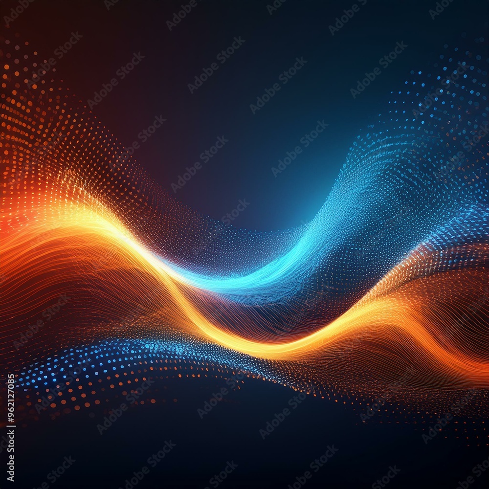 Wall mural glowing orange and blue particle waves interweaving in dynamic abstract background - vibrant vector 