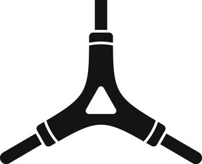 Black silhouette icon of a three way swivel hanging point connector isolated on a white background