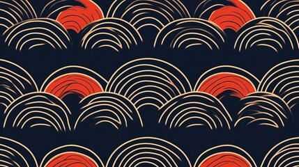 Abstract Pattern of Intersecting Arcs with Red Circles