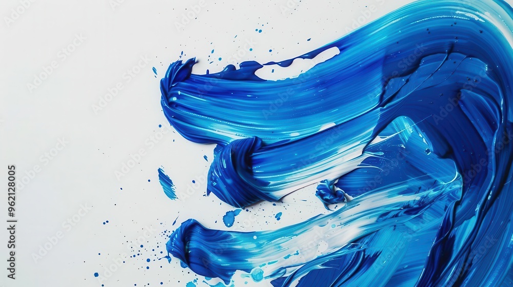 Poster vibrant brushstroke of azure paint sweeps across pristine white canvas capturing fluid motion and ar