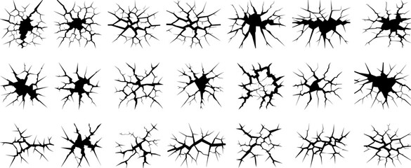 Collection of Cracked Surface Vector Illustrations with Various Fracture Patterns and Realistic Details