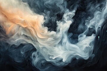 Abstract Swirling Smoke Patterns in Soft Blue and Peach Hues