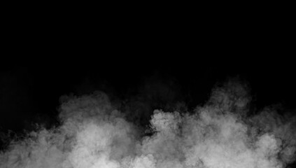 Abstract misty fog on isolated black background. Smoke stage studio. Texture overlays. The concept of aromatherapy.