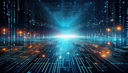 Dynamic digital binary code matrix background 3d rendering of technological data network, illustrating connectivity and complexity in modern digital era