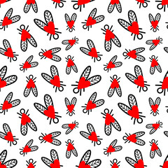 Seamless background with heart-shaped flies illustration