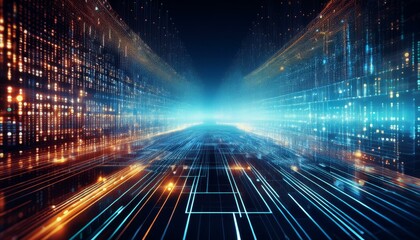Dynamic digital binary code matrix background 3d rendering of technological data network, illustrating connectivity and complexity in modern digital era
