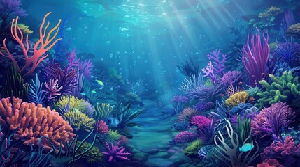 Obraz premium vibrant coral reef teeming with marine life underwater seabed background digital illustration