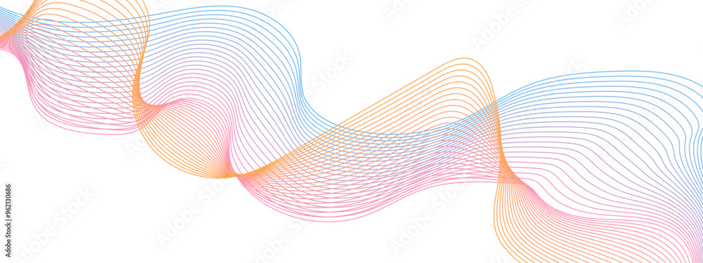 Poster abstract background design with diagonal blue and pink or orange line pattern. modern flowing wavy l
