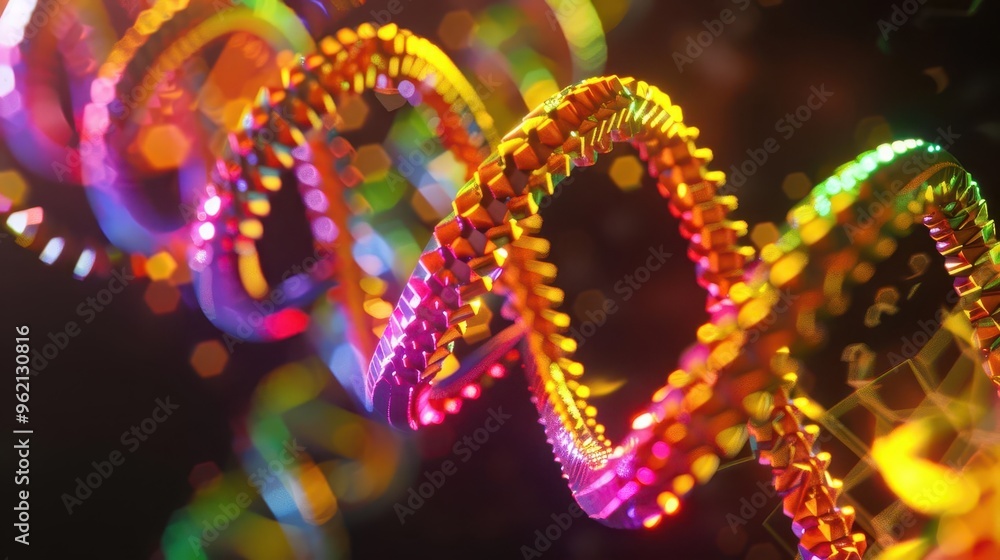 Poster vibrant dna helix model with neoncolored components enlarged view showcases intricate structure spot
