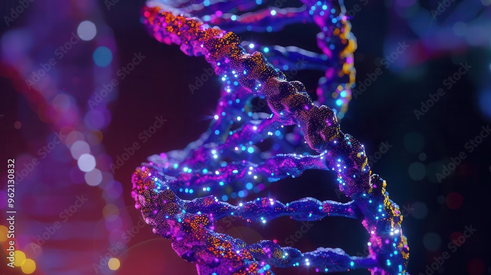 Aufkleber vibrant dna helix model with neoncolored components enlarged view showcases intricate structure spot