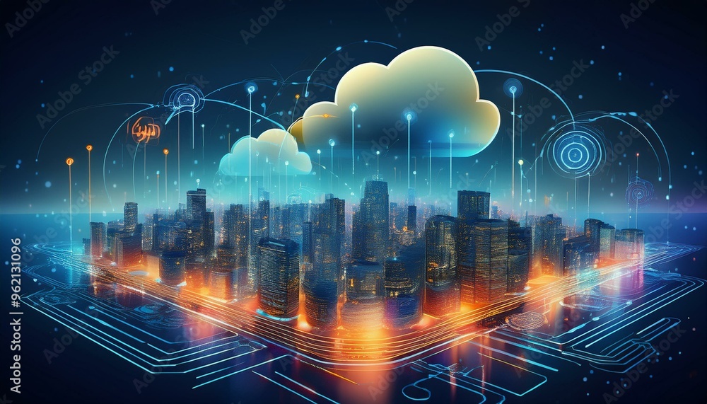 Canvas Prints high-speed 5g wireless network connectivity diagram featuring cloud computing, data storage, and syn