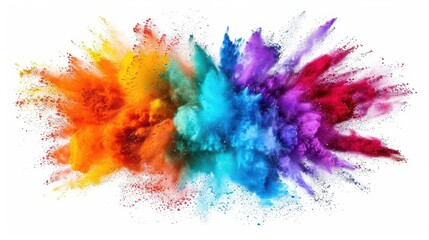 vibrant explosion of multicolored powder against pristine white backdrop creating dynamic splashes and swirls of vivid hues in midair evoking joyous holi celebrations