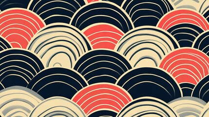 Fototapeta premium Abstract Pattern of Interlocking Arcs in Red, Black, and White