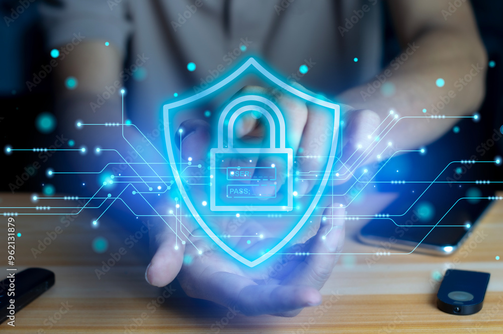 Poster the concept of encryption, access code, online data protection