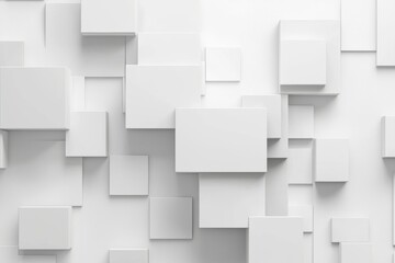 Abstract background with white squares, cubes, and layers in a geometric pattern for modern design.