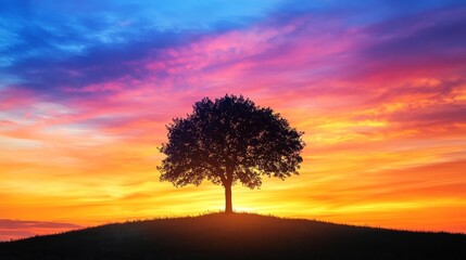 A stunning silhouette of a tree against a vibrant sunset sky, showcasing nature's beauty and tranquility.