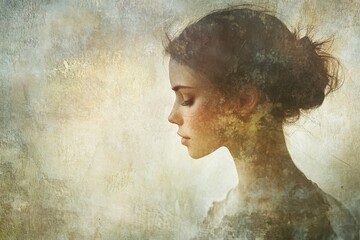 Obraz premium A Woman's Profile With An Overlaid Nature Pattern