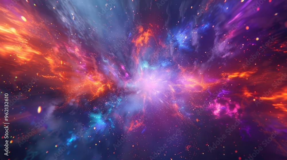Aufkleber vibrant fractal galaxy abstract background with dynamic particle explosions and neon light effects 3