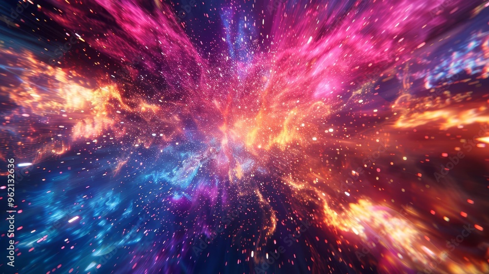 Aufkleber vibrant fractal galaxy abstract background with dynamic particle explosions and neon light effects 3
