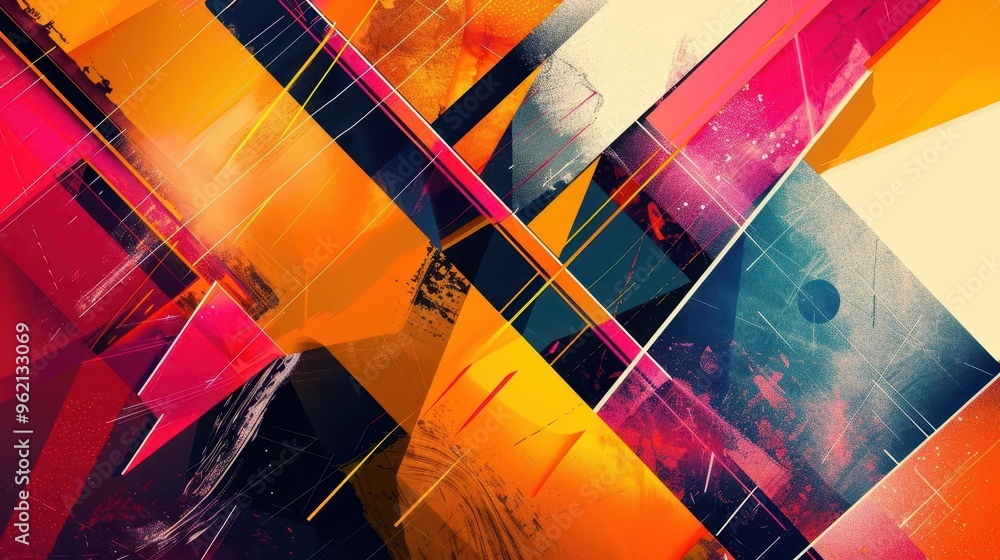 Aufkleber vibrant geometric shapes and bold colors colliding in a dynamic modern abstract background digital a