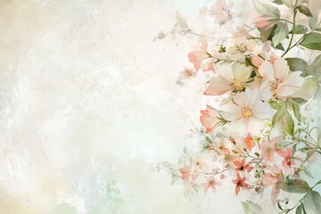 Watercolor Painting of Delicate Pink Flowers with Green Foliage on a Textured Background