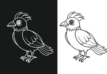 Obraz premium Black line art of a dancing peacook bird for kids coloring drawing book in white background