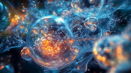 Fototapeta premium Scientific exploration into the building blocks of life, the forces that govern the universe, and the composition of matter. Images depicting cellular membranes, bubbling liquids, molecular structure