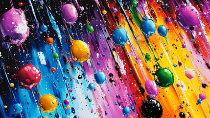 Abstract Colorful Painting with Spheres and Lines:  A Vibrant and Energetic Art Piece with a Dynamic Composition of Spheres and Lines in Bold Colors and Textures
