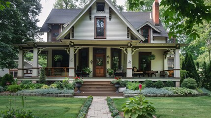 Obraz premium Classic house with charming exterior and inviting front porch