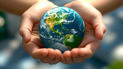 A Hand Holding a Miniature Earth Globe, Representing Our Fragile Planet, a Symbol of Sustainability and Environmental Awareness, Encouraging Care for Our World