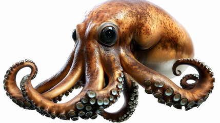 Fototapeta premium Close-Up of an Octopus with Detailed Tentacles and Large Eyes on White Background