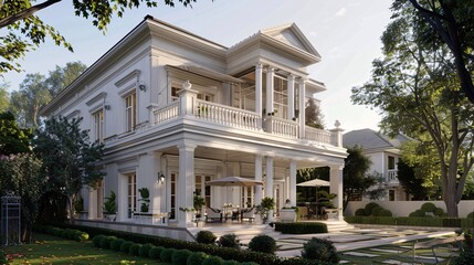 Obraz premium Elegant classic home with detailed cornices and large verandas