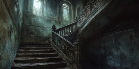 Dark and Eerie Stairway in an Abandoned Building