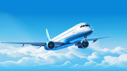 Obraz premium Airplane in the blue sky with clouds. 3D illustration. Generate Ai